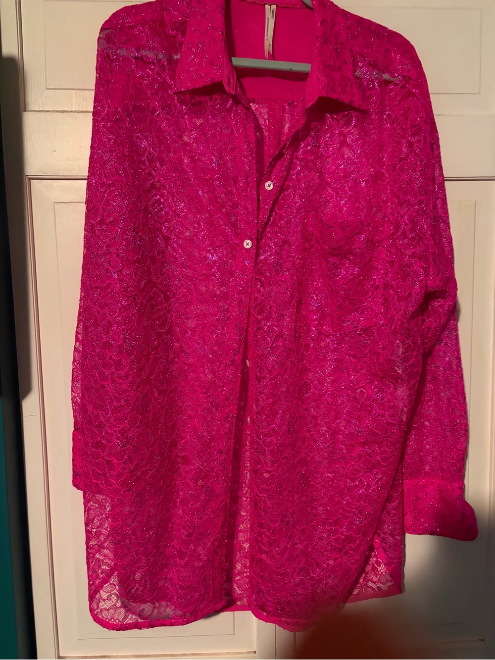 Anthropology Hot Pink Lace Button-Up Shirt